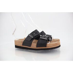 Earth Women's Canyon Ruby Sandal Size 7 Low Wedge Slide Black Straps Buckle